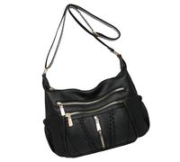 XIAOQENAN Sac à bandoulière fonctionnel multi-poches pour femme en cuir synthétique souple avec sangle réglable et bandoulière réglable, Noir , One Size