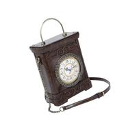 XIAOQENAN Sac à main à bandoulière en cuir - Sac à bandoulière tendance en forme d'horloge - Sac à bandoulière en cuir avec chaîne amovible, café, One Size