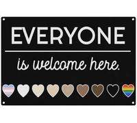 XIAOQIU Panneau en étain vintage avec inscription « Everyone Is Welcome Here » - Superbe plaque en métal pour la maison, la cuisine, le garage, la salle de bain, la cave, le café, le bar, décoration