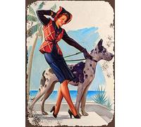 XIAOQIU Plaque en métal avec inscription Walking The Great Dane Dog Pin Up Girl Garage Home Kitchen Bar Pub Hôtel 20,3 x 30,5 cm