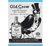 XIAOQIU Plaque en métal Old Crow Bourbon Rye Whiskey - 20,3 x 30,5 cm - Décoration pour garage, bar, restaurant, club