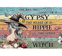 XIAOQIU Plaque rétro en aluminium avec inscription « She Has The Soul of A Gypsy The Heart of A Hippie The Spirit of A Witch », « Mysterious Girl » - 20,3 x 30,5 cm