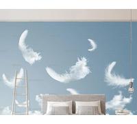 XIAOSENXIAORAN Papier Peint Intissé Ailes Blanches Et Nuages Blancs Poster Geant Mural Pour Salon Chambre Chambre Restaurant Décoration Murale 200Cm(W)*140Cm(H)