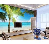 XIAOSENXIAORAN Papier Peint Intissé Beach Coconut Trees Aegean Sea Poster Geant Mural Pour Salon Chambre Chambre Restaurant Décoration Murale 400Cm(W)*280Cm(H)