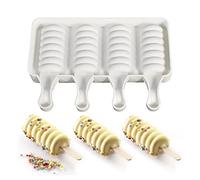 XiaoShenLu Ice-Cream Silicone Bar Mould, Ice Cream Mold, Moule à Crème Glacée pour Crème Glacée DIY et 50 Bâtonnets en Bois, 4 Cavités Cercles consécutifs