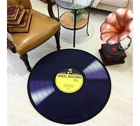 Xiaosua Chic Chambre Moquettes Tapis imprimé par Disque Vinyle 3D Moderne, Tapis Rond de Salon de Chambre à Coucher Plancher antiadhésif Passer l'aspirateur Tapis Jaune 60x60cm