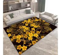 Xiaosua Restaurant De Tapis Aesthetic Noir antidérapant et Non déformé 70x140CM Floral Moderne Jaune terrasse Exterieur ado Garcon insonorisation