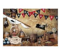 Xiaoterna 1,5x1m Décor pour fête d'anniversaire sur Le thème des Pirates Carte du Monde Vintage Murale Bateau en Bois Trésor Fond pour Photographie Décoration pour fête sur Le thème de L'Aventure