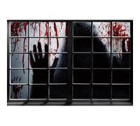 Xiaoterna 1,5x1m Décor Sanglant pour Halloween Fond Photographique Effrayant avec éclaboussures de Sang Décorations pour fête sur Le thème du Meurtre avec Empreintes de Mains ensanglantées