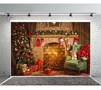 Xiaoterna 1,5x1m Fond Photographique de Joyeux Noël Cheminée de Noël Toile de Fond intérieure Arbres de Noël Bas Rouge Fête de Noël en Famille Fête d'hiver à la Maison Photo Décoration