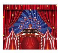Xiaoterna 2,2 x 1,5 m Bienvenue au Carnaval Toile de fond Cirque Rouge avec Nuit de Carnaval, Roue Rouge Blanc Rayé Tente Étoiles Photographie pour Adultes Enfants Portrait Photo Accessoire