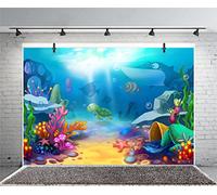 Xiaoterna 2,2x1,5m Fond de scène de Dessins animés sur Les Fonds Marins coloré sous l'eau Monde Toile de Fond Animaux des Fonds Marin Toile de Fond pour Photographie Bannière d'anniversaire