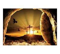 Xiaoterna 2,2x1,5m Fond de scène de Pâques Jésus Croix Il est ressuscité Fond de scène de Photographie Résurrection de Jésus Sépulcre Colombe Fond de scène de fête Religieuse Décoration