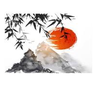 Xiaoterna 2,2x1,5m Fond pour Peinture à l'encre Japonaise Mont Fuji Abstrait Soleil Feuilles de Bambou Fond Blanc pour Photographie Art Asiatique Chinois Paysage Naturel Décoration de fête Japonaise