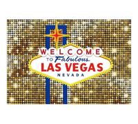 Xiaoterna 2,2x1,5m Toile de Fond Las Vegas Paillettes dorées Brillantes Bienvenue à Las Vegas Fond Photographique Fabuleux Anniversaire de Poker au Casino Toile de Fond pour Bal de Fin d'année