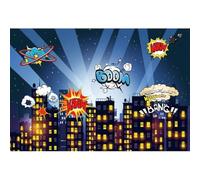 Xiaoterna 2,5x1,8m Fond d'anniversaire Soirée Bande dessinée Paysage Urbain avec bâtiments Fond Photographique Super Ville Décoration d'anniversaire pour Fille et garçon sous Les étoiles