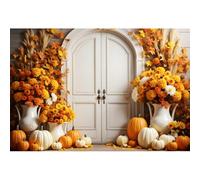 Xiaoterna 2,7x1,8m Automne Joyeux Thanksgiving Fond de décor Citrouille Feuilles d'érable Porte de Grange Rustique en Bois Fond de Photographie bohème Décoration pour Une fête des récoltes à la Ferme