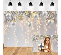 Xiaoterna 2,7x1,8m Fond Blanc de Noël Paysage Hivernal féérique Fond Photographique à Pois Scintillants et clochettes Florales Anniversaire de Noël fête prénatale Décoration de fête