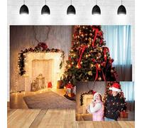 Xiaoterna 2,7x1,8m Fond de Noël Joyeux Mur Vintage Sapin de Noël Lumières Scintillantes Coffrets Cadeaux Intérieur Fond Photographique Décoration pour fête familiale du Nouvel an à la Maison