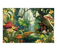 Xiaoterna 2,7x1,8m Fond de scène de forêt Champignon enchanté Papillon Pays des Merveilles Fond Photographique de Fleurs printanières Maison en Bois Arche Pont Ruisseau Toile de Fond Décoration