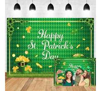 Xiaoterna 2,7x1,8m Fond pour la Saint Patrick Pot de trèfle rempli de pièces d'or Fond Photographique Vert Gazon Fête prénatale pour bébés Saint Patrick Décoration pour fête d'anniversaire