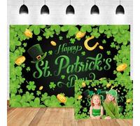 Xiaoterna 2,7x1,8m Fond pour la Saint Patrick Trèfle Pièces d'or Fer à Cheval Chapeau Irlandais Vert Fond Photographique Décoration pour la fête d'anniversaire Accessoires pour photomaton