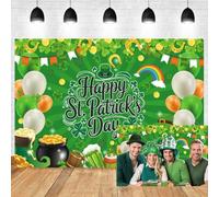 Xiaoterna 2,7x1,8m Fond pour la Saint Patrick Trèfle Vert Porte Bonheur Pot rempli de pièces d'or Bière Ballons colorés Drapeaux Cartoon Chapeau Fête Irlandaise Célébration Fond pour Photographie