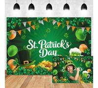 Xiaoterna 2,7x1,8m Joyeuse Saint Patrick Toile de Fond Ballons Drapeaux Verts et Verre bière Fer Cheval doré Pièces de Monnaie Trèfles Chapeau Irlandais Jour de Chance Photographie Toile de Fond
