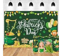 Xiaoterna 2,7x1,8m Joyeuse Saint Patrick Toile de Fond Pot de trèfle Vert rempli de pièces d'or Harpe Ballons colorés Drapeaux Verre à bière Fête Irlandaise Accessoires pour Portraits photographiques