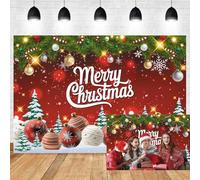 Xiaoterna 2,7x1,8m Joyeux Noël Fond Rouge Arbre de Noël Cartoon Cloche Verte Fond Photographique Floral pailleté Scène hivernale enneigée Flocon de Neige Décoration pour la fête du Nouvel an