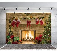 Xiaoterna 2,7x1,8m Toile de Fond pour la Photographie de Joyeux Noël Cheminée Feu Toile de Fond Arbres de Noël Cheminée Bas de Noël Rouge Fond d'écran Hiver Décor de fête de Noël à la Maison