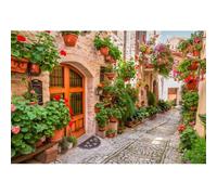 Xiaoterna 2,7x1,8m Ville Italienne Rue Ruelle Toile de Fond Printemps Fleurs Floraison Architecture médiévale Été Vacances Voyage Fond Photographique Europe Décoration de fête d'anniversaire