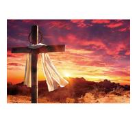 Xiaoterna 3,5x2,5m Toile de Fond Croix de Pâques Croix Sainte Lumière Désert Fond Photographique Chrétien Croix sur la Montagne Toile de Fond pour fête d'église Décoration de fête Religieuse