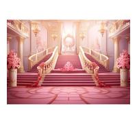 Xiaoterna 3x2,5m Toile de Fond pour Palais Luxueux Royal Bâtiments Blancs Escalier Fond Photographique Conte de fées Pays des Merveilles Château Toile de Fond Fleurs Roses Décoration