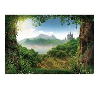 Xiaoterna 3x2m Fond de scène Forêt Fond Photographique de la forêt enchantée du Printemps Conte de fées Forêt brumeuse Château Montagne Lac Lever de Soleil Pays des Merveilles Toile de Fond