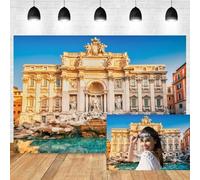 Xiaoterna 3x2m Toile de Fond architecturale Italie Fond Photographique des célèbres fontaines de Rome Europe Vintage Palais Palais Fontaines Statues Toile de Fond pour Lever de Soleil