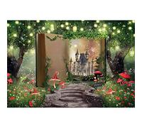Xiaoterna 3x2m Toile de Fond Forêt Livre Magique Conte de fées Toile de Fond du Monde Forêt Fantastique Château Champignon Herbe Fleurs Lumières pailletées Fond Photographique Décoration