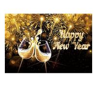Xiaoterna 6x3m 2026 Bonne année Toile de Fond Or Noir Réveillon du Nouvel an Paillettes Fond Photographique Verre à vin Feux d'artifice Célébration de Noël Décorations pour fêtes de Famille