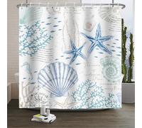 Xiaoterna Été Vie Marine Rideau de Douche Blanc Côte Nautique rétro Étoile de mer Coquillage Corail Hippocampe Rideau de Salle de Bain sous l'eau Décoration de Salle Flore et Faune 120x180cm
