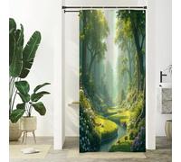 Xiaoterna Rideau de douche avec plantes florales Vert printemps nature forêt rideau de bain Vert arbres hauts fleur fleuve ruisseau nature rideau de douche Décoration salle de bain 90x180cm