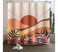 Xiaoterna Rideau de Douche Bohème Ancien Moyen Siècle Rideau de Douche Abstrait Montagne Coucher de Soleil Feuille Simplicité Moderne Art imperméable à l'eau Rideau de Douche Lavable 180x180cm