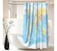 Xiaoterna Rideau de Douche Carte du Monde Rideau de Douche Continents de l'océan Bleu Rideau de Douche Carte du Monde Rideau de Douche géographie Tissu imperméable et Lavable en Machine 90x180cm