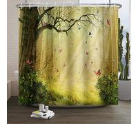 Xiaoterna Rideau de Douche forêt de Conte de fées Fantastique Rideau de Douche Papillon Rideau de Douche Rideau de Douche Paysage Lever de solei Tissu imperméable et Lavable en Machine 200x180cm
