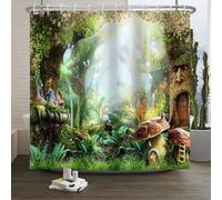 Xiaoterna Rideau de Douche Forêt enchantée Forêt enchantée printanière Champignon Rideau de Douche imperméable Jungle Arbres Fleurs Flore Papillon Polyester Décoration intérieure 180x220cm