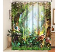 Xiaoterna Rideau de Douche Forêt enchantée Forêt enchantée printanière Champignon Rideau de Douche imperméable Jungle Arbres Fleurs Flore Papillon Polyester Décoration intérieure 120x180cm