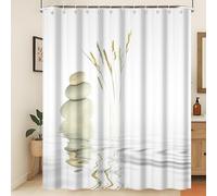 Xiaoterna Rideau de Douche Jardin Rideau de Douche Méditation Herbe Sauvage Reflet dans l'Eau Rustique Spa Pierre Eau Blanc Tissu Imperméable et Lavable en Machine 120x200 cm