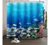 Xiaoterna Rideau de Douche Océan Rideau de Douche Vie Marine Rideau de Salle de Bain Animaux du Monde Marin Rideau de Douche Tortues Tissu imperméable et Lavable en Machine 120x180cm
