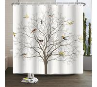 Xiaoterna Rideau de Douche Oiseaux Floraux Vintage Rideau de Salle de Bain Arbre et Oiseau Animal coloré Oiseaux Arbre Paysage Naturel Rideau de Douche Décoration de Salle de Bain 180x180cm