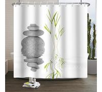 Xiaoterna Rideau de Douche Pierre Spa Méditation Paix Japonais Pierres Herbe Eau Tissu imperméable et Lavable en Machine 180x180cm Blanc