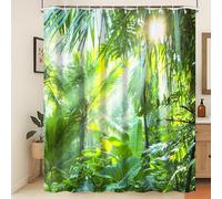 Xiaoterna Rideau de Douche Printemps Forêt Tropicale Jungle Verte luxuriante 120x180cm Rideau de Salle de Bain Lever de Soleil Tissu imperméable et Lavable en Machine